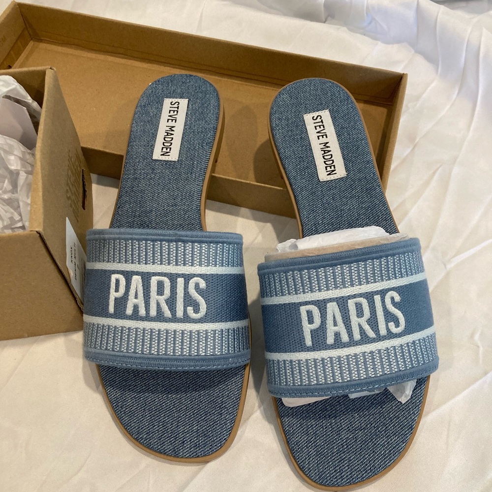 Paris Denim Slide Sandals